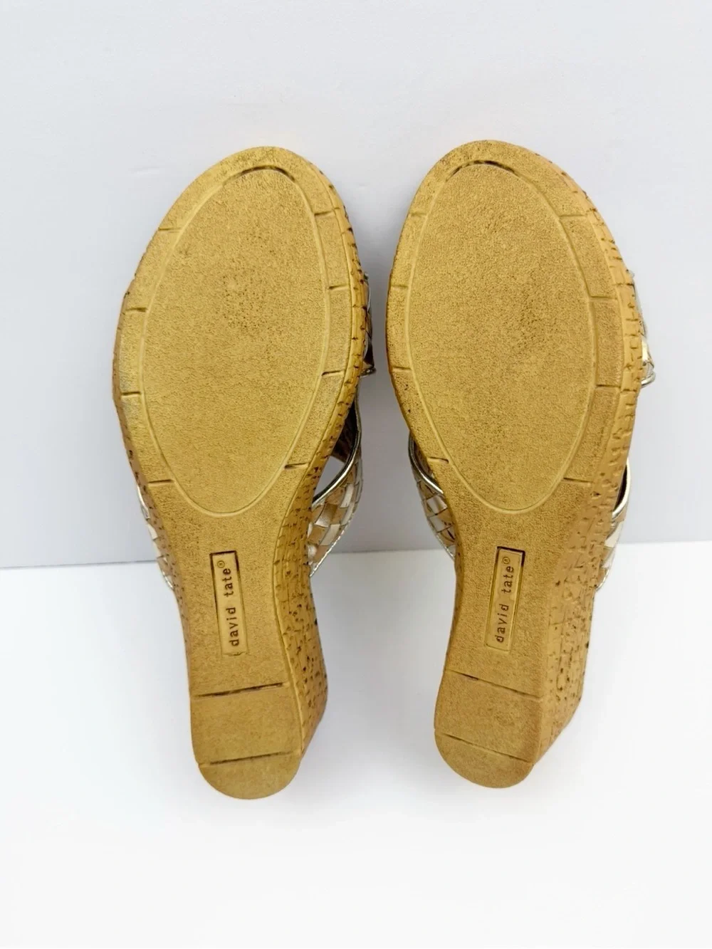 David Tate Moderno Slip On Wedge Sandals Cork Platinum Nappa Size 9
